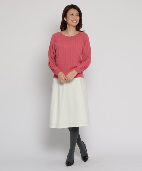 Sunauna(スーナウーナ)の「【洗える】プリーツ編みニット(ニット/セーター・レディース・ベージュ/オフホワイト/グリーン/ブラウン系その他/ピンク系/サックスブルー・38)」の13枚目の写真