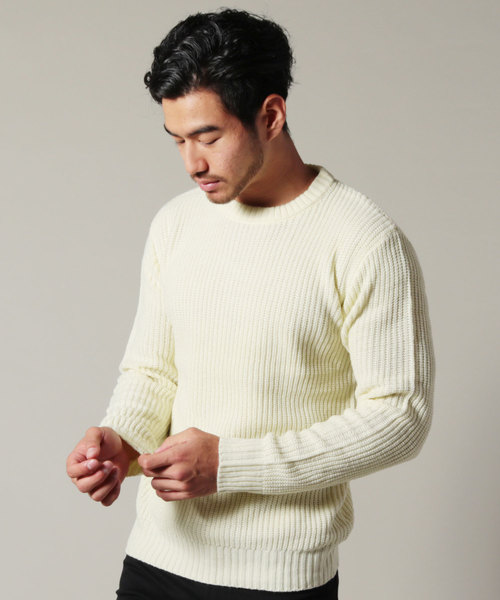 THE CASUAL（カジュアル）の「アクリル畦編みクルーネックニット（ニット/セーター・メンズ・ブラック/ネイビー/レッド/アイボリー/ホワイト系その他/ブラック系その他/杢グレー/キャメル/ブラック系その他2・M/L）」の6枚目の写真