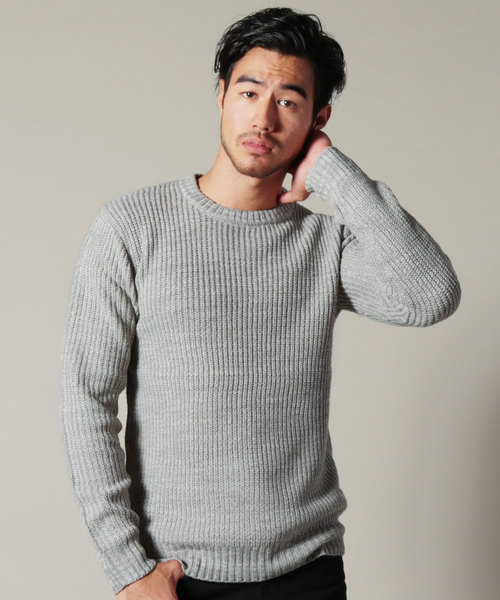 THE CASUAL（カジュアル）の「アクリル畦編みクルーネックニット（ニット/セーター・メンズ・ブラック/ネイビー/レッド/アイボリー/ホワイト系その他/ブラック系その他/杢グレー/キャメル/ブラック系その他2・M/L）」の5枚目の写真