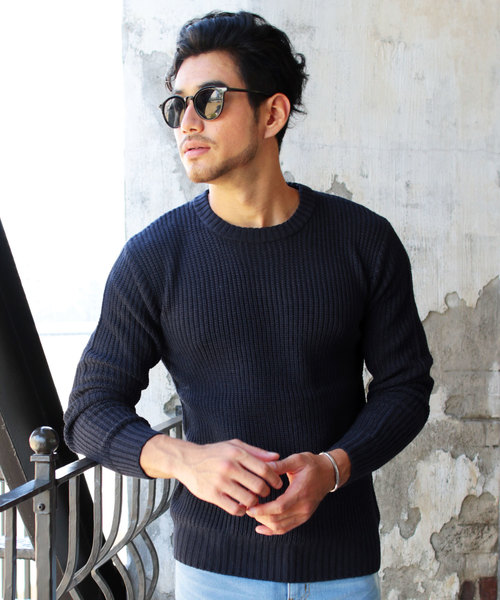 THE CASUAL（カジュアル）の「アクリル畦編みクルーネックニット（ニット/セーター・メンズ・ブラック/ネイビー/レッド/アイボリー/ホワイト系その他/ブラック系その他/杢グレー/キャメル/ブラック系その他2・M/L）」の7枚目の写真