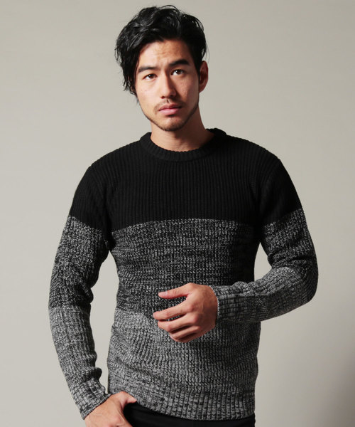 THE CASUAL（カジュアル）の「アクリル畦編みクルーネックニット（ニット/セーター・メンズ・ブラック/ネイビー/レッド/アイボリー/ホワイト系その他/ブラック系その他/杢グレー/キャメル/ブラック系その他2・M/L）」の4枚目の写真
