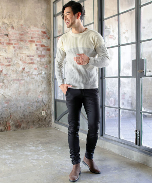 THE CASUAL（カジュアル）の「アクリル畦編みクルーネックニット（ニット/セーター・メンズ・ブラック/ネイビー/レッド/アイボリー/ホワイト系その他/ブラック系その他/杢グレー/キャメル/ブラック系その他2・M/L）」の10枚目の写真