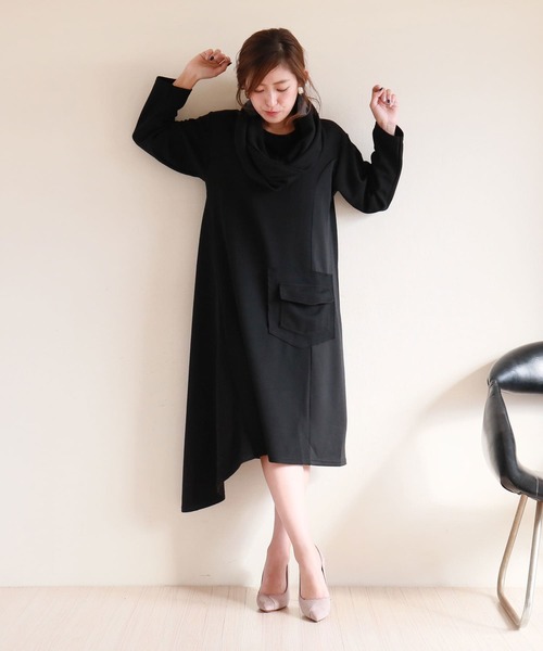 Sawa a la mode（サワアラモード）の「シンプルなコットンワンピースとスヌードのセット（ワンピース・レディース・ブラック・FREE）」の6枚目の写真
