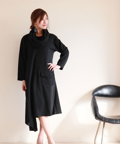 Sawa a la mode（サワアラモード）の「シンプルなコットンワンピースとスヌードのセット（ワンピース・レディース・ブラック・FREE）」の9枚目の写真