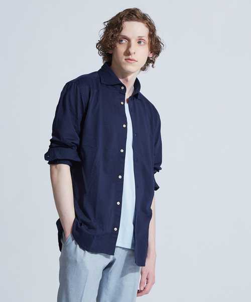 ABAHOUSE(アバハウス)の「【Recency of Mine】36G Silkyサッカージャージーシャツ(シャツ/ブラウス・メンズ・ネイビー/ダークネイビー・46/50/48/44)」の2枚目の写真