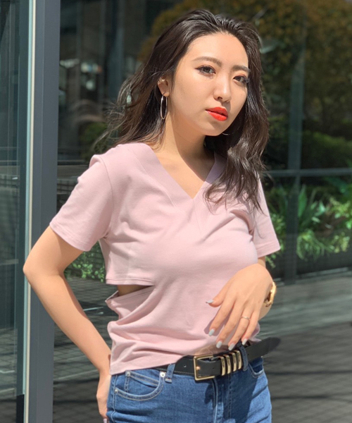 ENVYM（アンビー）の「カッティングＴ－ＳＨ（Tシャツ/カットソー・レディース・ベージュ/ブラック/ピンク/ホワイト・FREE）」の13枚目の写真