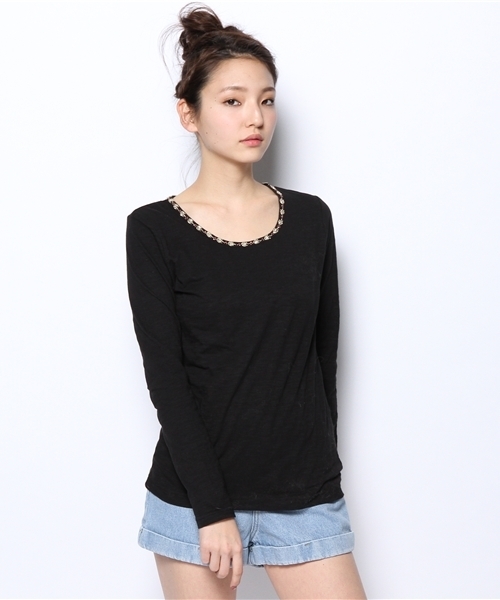 coen(コーエン)の「ビジューカットソー(Tシャツ/カットソー・レディース・ブラック/オフホワイト・MEDIUM/LARGE)」の1枚目の写真