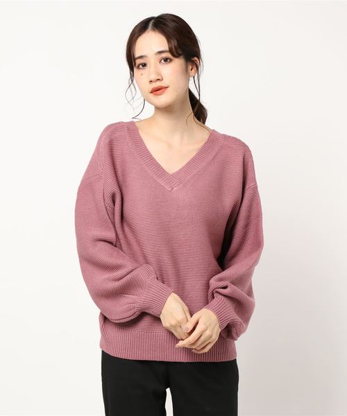 STYLEBLOCK（スタイルブロック）の「ガーター編み2wayネックセーター（ニット/セーター・レディース・ブラック/ベージュ/ピンク系その他/ブラウン系その他/オフホワイト・M）」の5枚目の写真