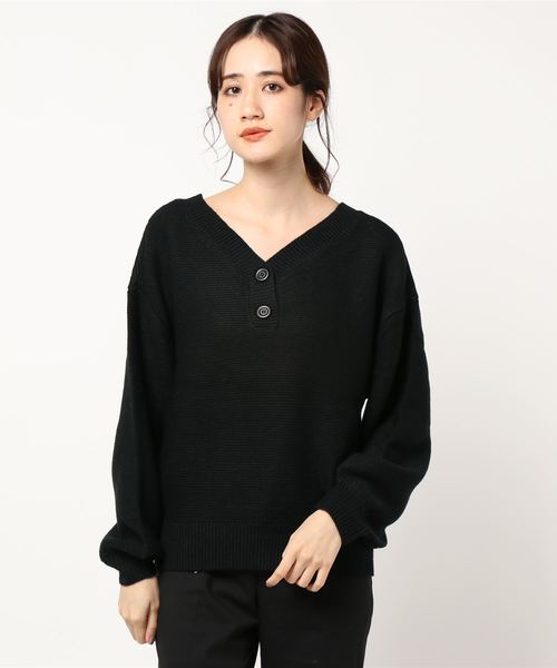 STYLEBLOCK（スタイルブロック）の「ガーター編み2wayネックセーター（ニット/セーター・レディース・ブラック/ベージュ/ピンク系その他/ブラウン系その他/オフホワイト・M）」の8枚目の写真