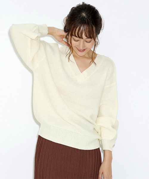 STYLEBLOCK（スタイルブロック）の「ガーター編み2wayネックセーター（ニット/セーター・レディース・ブラック/ベージュ/ピンク系その他/ブラウン系その他/オフホワイト・M）」の2枚目の写真