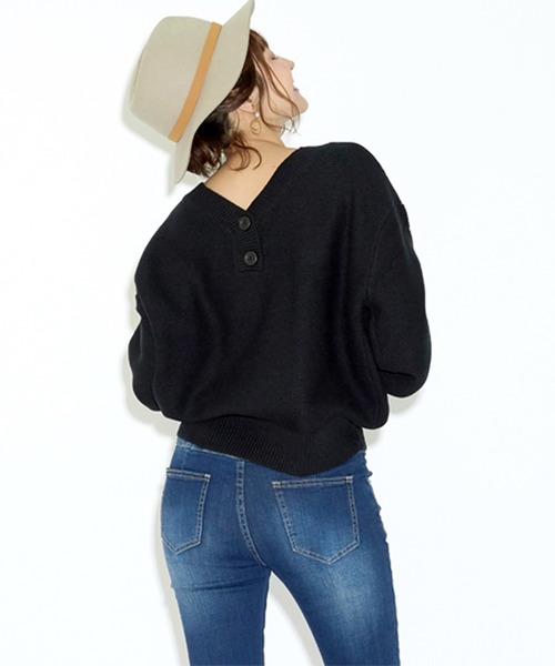STYLEBLOCK（スタイルブロック）の「ガーター編み2wayネックセーター（ニット/セーター・レディース・ブラック/ベージュ/ピンク系その他/ブラウン系その他/オフホワイト・M）」の3枚目の写真