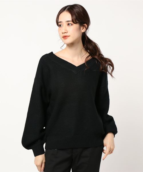 STYLEBLOCK（スタイルブロック）の「ガーター編み2wayネックセーター（ニット/セーター・レディース・ブラック/ベージュ/ピンク系その他/ブラウン系その他/オフホワイト・M）」の11枚目の写真