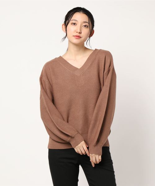 STYLEBLOCK（スタイルブロック）の「ガーター編み2wayネックセーター（ニット/セーター・レディース・ブラック/ベージュ/ピンク系その他/ブラウン系その他/オフホワイト・M）」の10枚目の写真