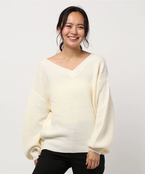 STYLEBLOCK（スタイルブロック）の「ガーター編み2wayネックセーター（ニット/セーター・レディース・ブラック/ベージュ/ピンク系その他/ブラウン系その他/オフホワイト・M）」の9枚目の写真