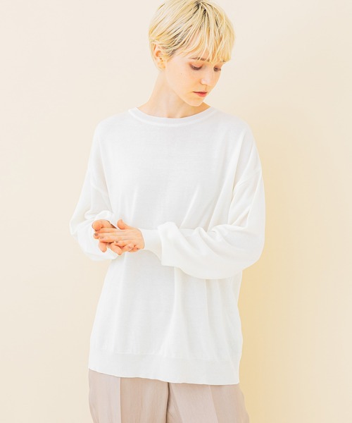 STUDIOUS(ステュディオス)の「【STUDIOUS】クルーネックハイゲージニット(ニット/セーター・レディース・ブラック/サックスブルー/ホワイト/イエロー・FREE)」の8枚目の写真