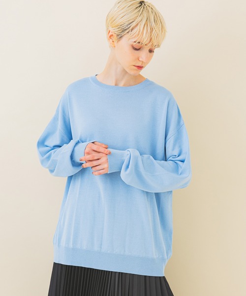 STUDIOUS(ステュディオス)の「【STUDIOUS】クルーネックハイゲージニット(ニット/セーター・レディース・ブラック/サックスブルー/ホワイト/イエロー・FREE)」の13枚目の写真