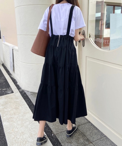 ABITOKYO（アビトーキョー）の「サロペット風ティアードワンピース（サロペット/オーバーオール・レディース・ホワイト/ブラック/カーキ/ベージュ/インディゴブルー・M/L）」の18枚目の写真