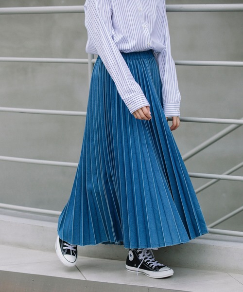 Munich（ミューニック）の「TCデニム&ツイルプリーツスカート（スカート・レディース・ベージュ/カーキ/ブルー・S）」の21枚目の写真