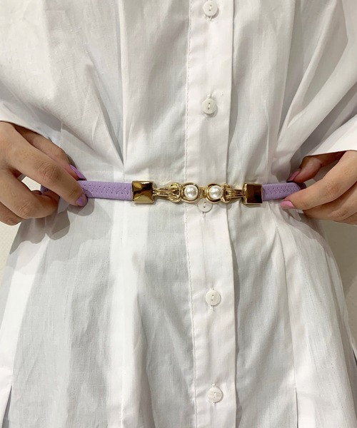 Burner（バーナー）の「【OKUOKU　0909】パール付きバックル　ゴム仕様　ベルト（ベルト・レディース・ダークブラウン/ブラック/ベージュ/ブラウン/レッド/ホワイト/ボルドー/グリーン/ネイビー/パープル/ダークグリーン・FREE）」の9枚目の写真