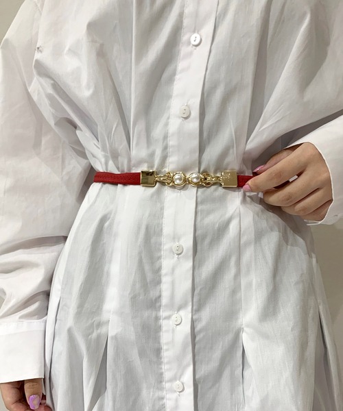 Burner（バーナー）の「【OKUOKU　0909】パール付きバックル　ゴム仕様　ベルト（ベルト・レディース・ダークブラウン/ブラック/ベージュ/ブラウン/レッド/ホワイト/ボルドー/グリーン/ネイビー/パープル/ダークグリーン・FREE）」の10枚目の写真