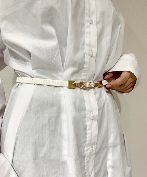 Burner（バーナー）の「【OKUOKU　0909】パール付きバックル　ゴム仕様　ベルト（ベルト・レディース・ダークブラウン/ブラック/ベージュ/ブラウン/レッド/ホワイト/ボルドー/グリーン/ネイビー/パープル/ダークグリーン・FREE）」の2枚目の写真