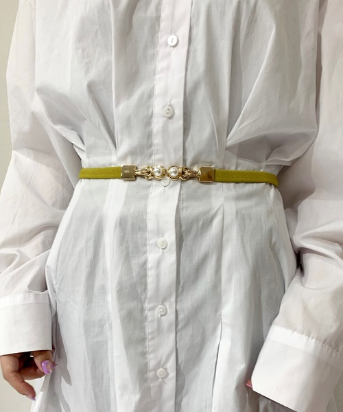 Burner（バーナー）の「【OKUOKU　0909】パール付きバックル　ゴム仕様　ベルト（ベルト・レディース・ダークブラウン/ブラック/ベージュ/ブラウン/レッド/ホワイト/ボルドー/グリーン/ネイビー/パープル/ダークグリーン・FREE）」の7枚目の写真