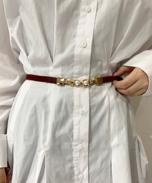 Burner（バーナー）の「【OKUOKU　0909】パール付きバックル　ゴム仕様　ベルト（ベルト・レディース・ダークブラウン/ブラック/ベージュ/ブラウン/レッド/ホワイト/ボルドー/グリーン/ネイビー/パープル/ダークグリーン・FREE）」の11枚目の写真