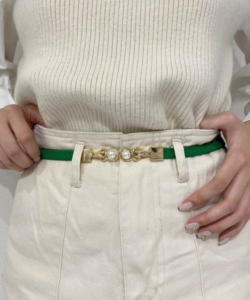 Burner（バーナー）の「【OKUOKU　0909】パール付きバックル　ゴム仕様　ベルト（ベルト・レディース・ダークブラウン/ブラック/ベージュ/ブラウン/レッド/ホワイト/ボルドー/グリーン/ネイビー/パープル/ダークグリーン・FREE）」の6枚目の写真
