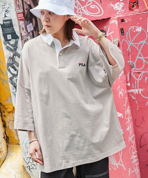 FILA（フィラ）の「FILA/フィラ　ビッグシルエットワンポイント刺繍半袖ラガーシャツ（ポロシャツ・メンズ・ホワイト系その他/ブラック系その他/ベージュ系その他/グリーン系その他/ブルー系その他/グリーン系その他2/ブルー系その他2・FREE）」の4枚目の写真