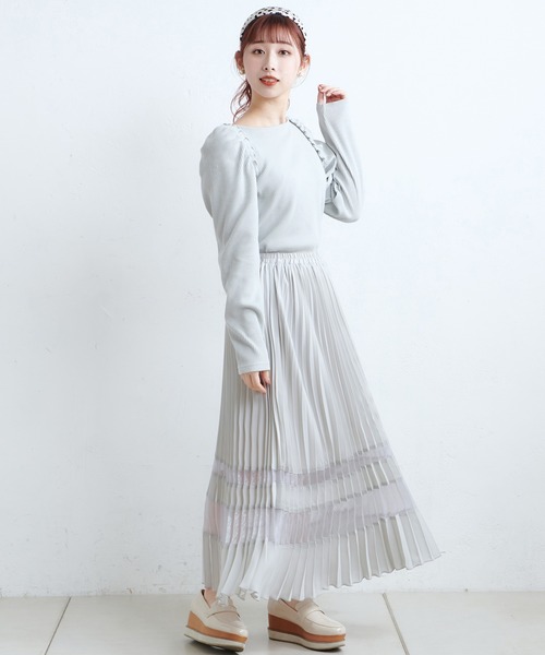 one after another NICE CLAUP(ワンアフターアナザーナイスクラップ)の「切替透けプリーツスカート(スカート・レディース・ベージュ/オフホワイト/サックスブルー・FREE)」の9枚目の写真