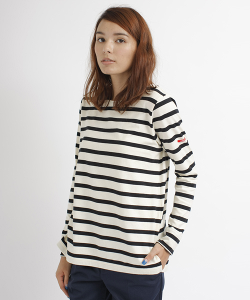 MILKFED.（ミルクフェド）の「STRIPE 2 WAY TOP　（トップス/カーディガン/2WAY/長袖/ボーダー）（Tシャツ/カットソー・レディース・ホワイト/アッシュ/ブルー・MEDIUM/SMALL）」の2枚目の写真
