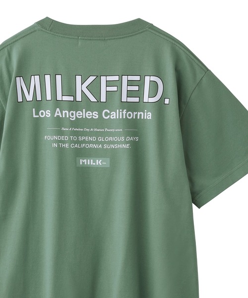 MILKFED.（ミルクフェド）の「S/S TEE EMBROIDERED BAR AND STENCIL/バックプリント 半袖Tシャツ（Tシャツ/カットソー・レディース・ライトパープル/ライトピンク/ベージュ/ネイビー/レッド/オフホワイト/グリーン/ホワイト/ライトブルー/ブラック・SMALL/MEDIUM）」の5枚目の写真