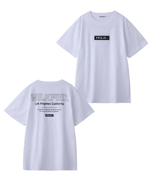 MILKFED.（ミルクフェド）の「S/S TEE EMBROIDERED BAR AND STENCIL/バックプリント 半袖Tシャツ（Tシャツ/カットソー・レディース・ライトパープル/ライトピンク/ベージュ/ネイビー/レッド/オフホワイト/グリーン/ホワイト/ライトブルー/ブラック・SMALL/MEDIUM）」の18枚目の写真