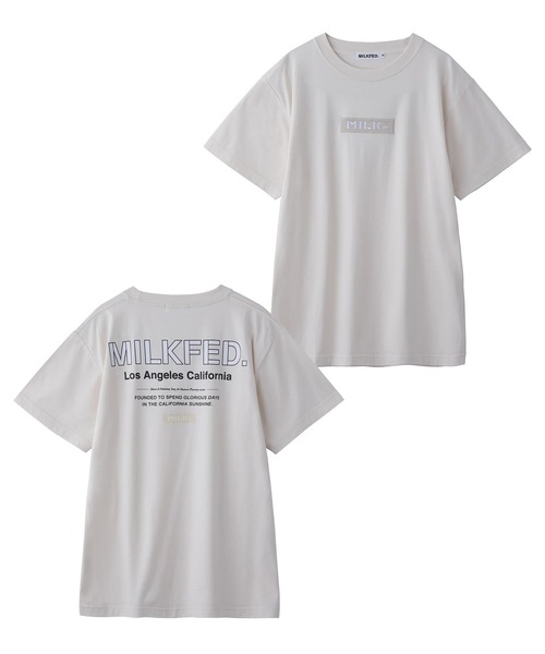MILKFED.（ミルクフェド）の「S/S TEE EMBROIDERED BAR AND STENCIL/バックプリント 半袖Tシャツ（Tシャツ/カットソー・レディース・ライトパープル/ライトピンク/ベージュ/ネイビー/レッド/オフホワイト/グリーン/ホワイト/ライトブルー/ブラック・SMALL/MEDIUM）」の19枚目の写真