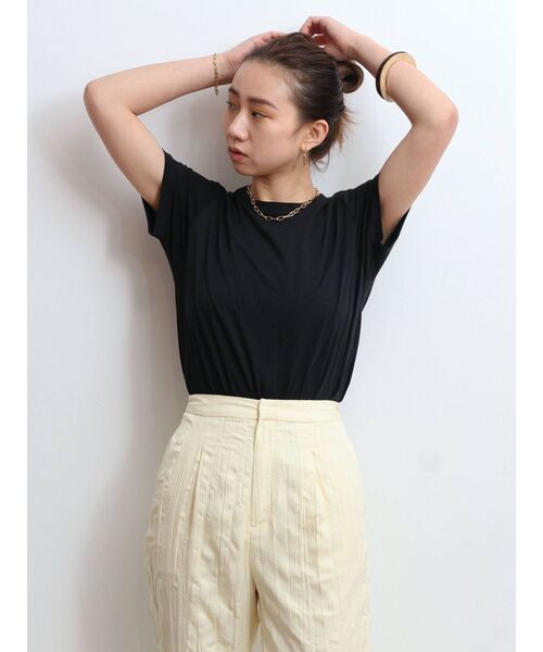 Ungrid(アングリッド)の「オーガニックコットンTee(Tシャツ/カットソー・レディース・ブラック/オフホワイト/モカ・FREE)」の1枚目の写真