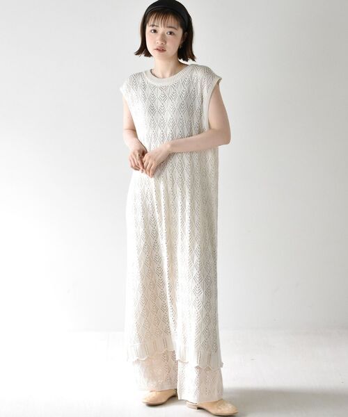 RETRO GIRL（レトロガール）の「スカシ編みロングベスト（ベスト・レディース・ブラック/オフホワイト/ライトベージュ・FREE）」の14枚目の写真