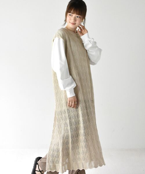 RETRO GIRL（レトロガール）の「スカシ編みロングベスト（ベスト・レディース・ブラック/オフホワイト/ライトベージュ・FREE）」の21枚目の写真