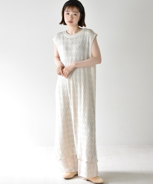 RETRO GIRL（レトロガール）の「スカシ編みロングベスト（ベスト・レディース・ブラック/オフホワイト/ライトベージュ・FREE）」の4枚目の写真