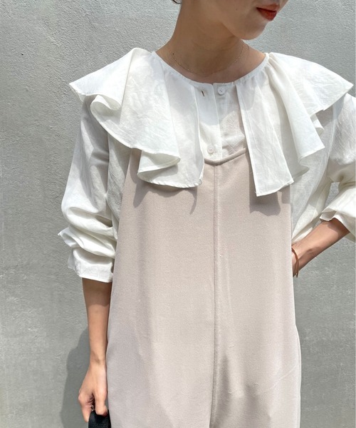 Omekashi（オメカシ）の「Onf(オンフ) カットジョーゼットサロペット（サロペット/オーバーオール・レディース・ブラック/ベージュ・36/38）」の11枚目の写真