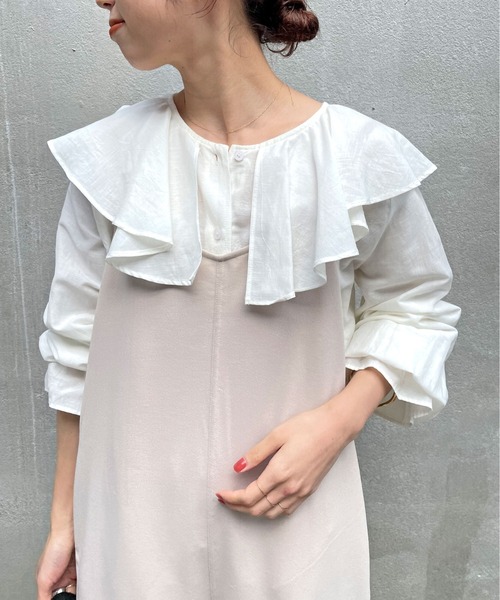 Omekashi（オメカシ）の「Onf(オンフ) カットジョーゼットサロペット（サロペット/オーバーオール・レディース・ブラック/ベージュ・36/38）」の10枚目の写真