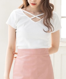 Newlyme | 前後2WAYクロスリブ半袖トップス(Tシャツ/カットソー)