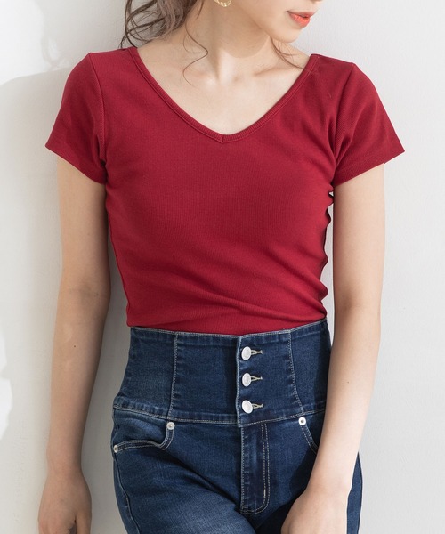 Newlyme（ニューリーミー）の「前後2WAYクロスリブ半袖トップス（Tシャツ/カットソー・レディース・カーキ/ホワイト/ブラック/ボルドー・LARGE/XX-LARGE/MEDIUM/X-LARGE）」の11枚目の写真