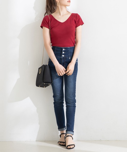 Newlyme（ニューリーミー）の「前後2WAYクロスリブ半袖トップス（Tシャツ/カットソー・レディース・カーキ/ホワイト/ブラック/ボルドー・LARGE/XX-LARGE/MEDIUM/X-LARGE）」の8枚目の写真