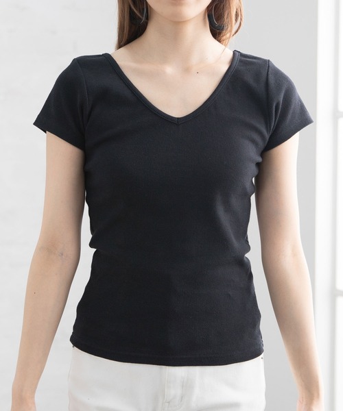 Newlyme（ニューリーミー）の「前後2WAYクロスリブ半袖トップス（Tシャツ/カットソー・レディース・カーキ/ホワイト/ブラック/ボルドー・LARGE/XX-LARGE/MEDIUM/X-LARGE）」の12枚目の写真