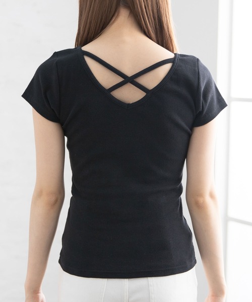 Newlyme（ニューリーミー）の「前後2WAYクロスリブ半袖トップス（Tシャツ/カットソー・レディース・カーキ/ホワイト/ブラック/ボルドー・LARGE/XX-LARGE/MEDIUM/X-LARGE）」の9枚目の写真