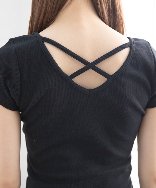 Newlyme（ニューリーミー）の「前後2WAYクロスリブ半袖トップス（Tシャツ/カットソー・レディース・カーキ/ホワイト/ブラック/ボルドー・LARGE/XX-LARGE/MEDIUM/X-LARGE）」の13枚目の写真