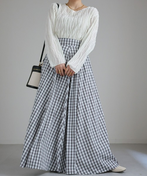セール】ギンガムチェック/無地ボリュームフレアマキシスカート