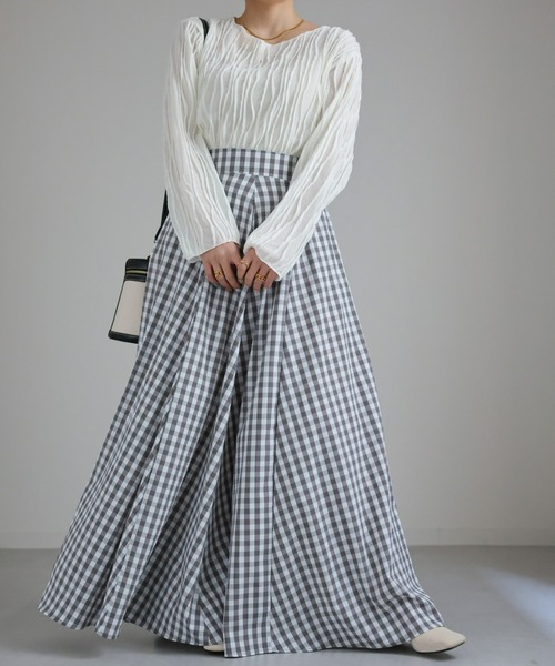 セール】ギンガムチェック/無地ボリュームフレアマキシスカート