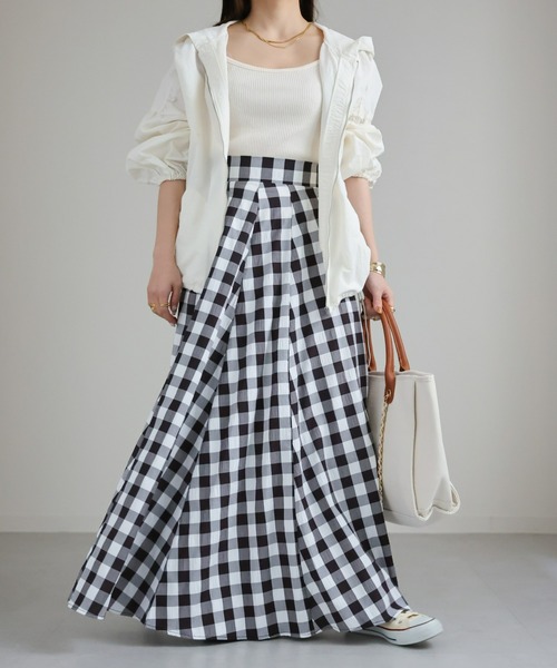 ö　リネン　ギンガム　ボリューム　フレアスカート sakishimatokyo スカート ギンガムチェック/無地ボリュームフレア