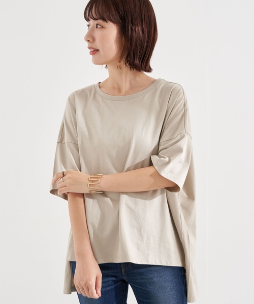 earth music&ecology（アースミュージックアンドエコロジー）の「吸水速乾サイドスリットBIGプルオーバー ＊（Tシャツ/カットソー・レディース・チャコールグレー/ブラック/ダークブラウン/オフホワイト/ブルー/ライトブラウン/ミント/ボルドー/その他7/ライトベージュ/グレイッシュベージュ/ブラック系その他4・FREE）」の8枚目の写真